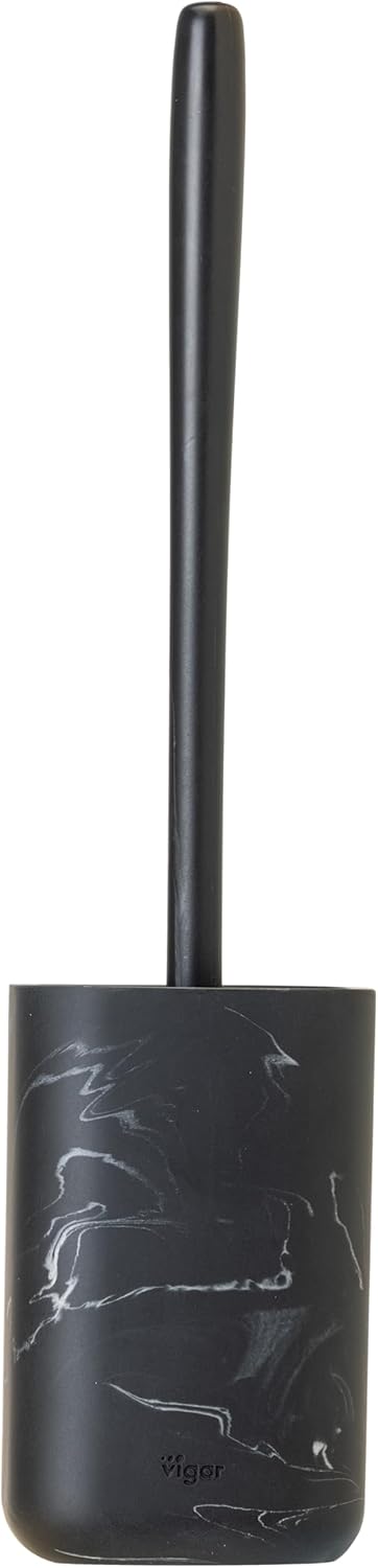 Vigar Zense Toilet Brush and Holder Set, Toilet Bowl Brush with Polyresin Stone Holder, Bathroom Sets for Bathroom Decor and Accessories, Black Marble