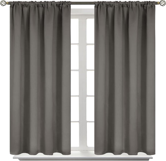 BGment Short Blackout Curtains 48 Inches Length - Rod Pocket Thermal Insulated Room Darkening Window Drapes for Kitchen Bedroom Bathroom, Grey, 2 Panels, 42 x 48 Inch