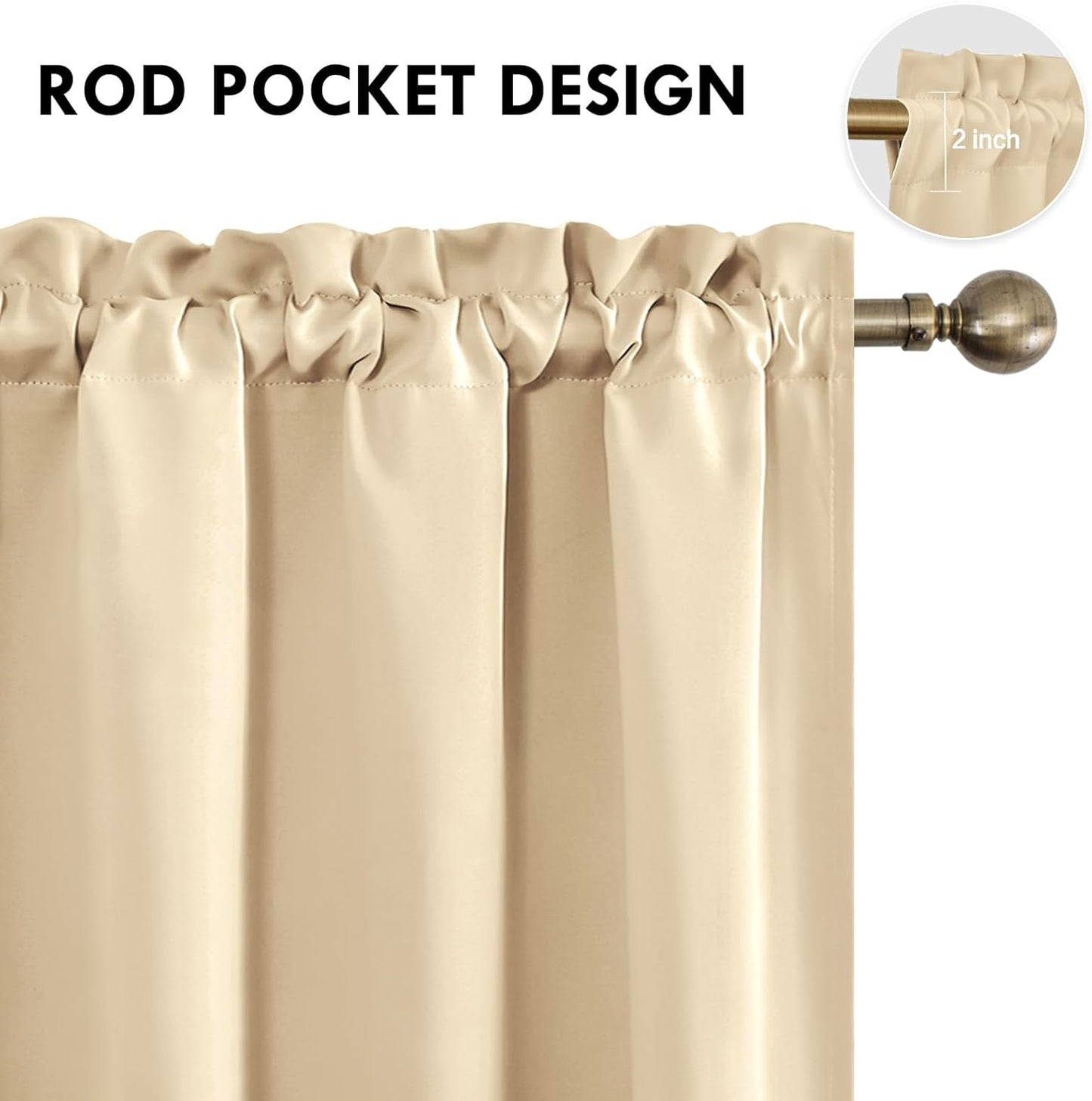 DWCN Blackout Curtains Room Darkening Thermal Insulated Bedroom Curtains Window Curtain Panels, 52 x 45 inches Long, Set of 2 Beige Rod Pocket Drapes