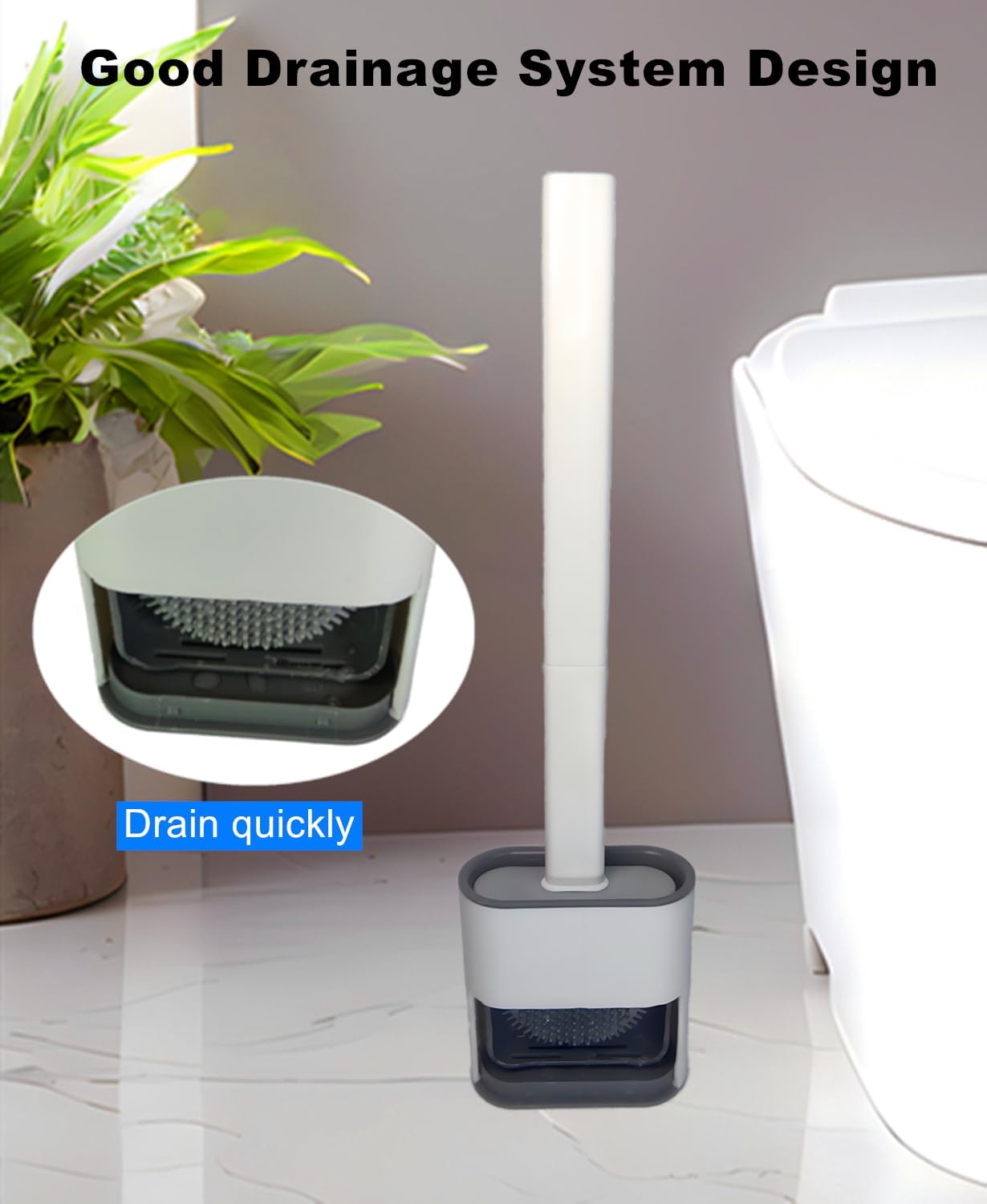 Toilet Brush with Holder Silicone Toilet Brush and Cleaning Brush for Household Bathroom Toliet Brush Set (White,Gray)