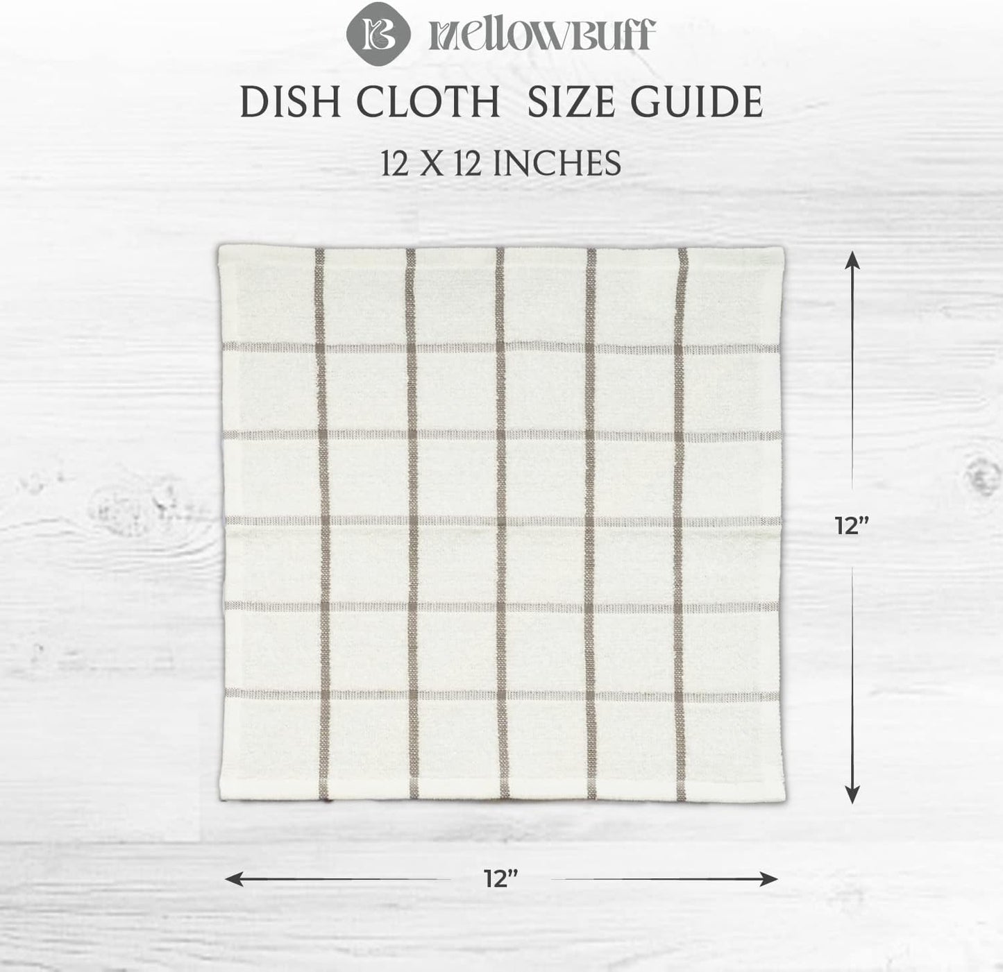 100% Cotton Terry Dish Cloth & Dish Towel, 6 Pack, Super Soft and Absorbent Kitchen Towels, Perfect for Kitchen Cleaning and Dish Washing (Grey (Solid and Checks) 8 Pack)