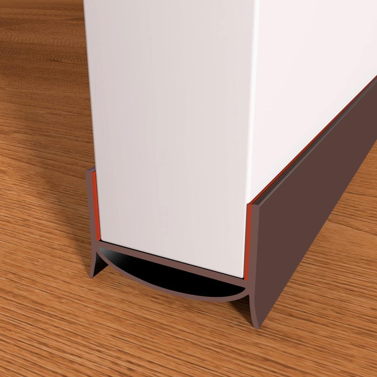 Door Draft Stopper, Strong Adhesive Door Sweep for Exterior and Interior Doors, 39” Length Cuttable Under Door Seal. (Brown, 1 Pack)