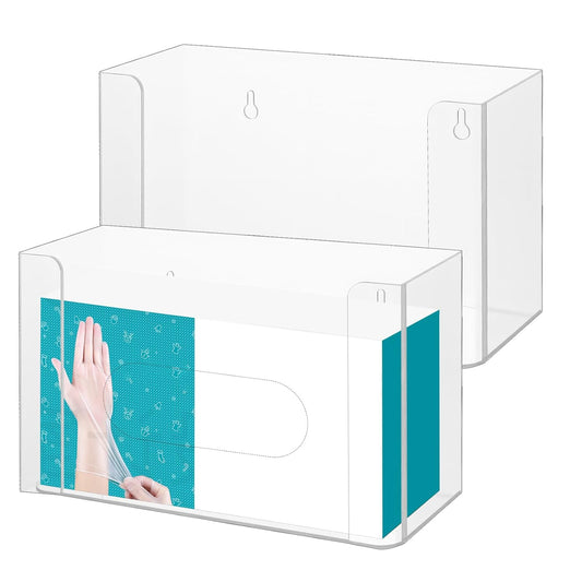 2 Pack Glove Holder for Wall Mount: Magnetic Gloves Box Holder, Clear Acrylic Kitchen Rack, Acrylic Disposable Rubber Latex Glove Dispenser