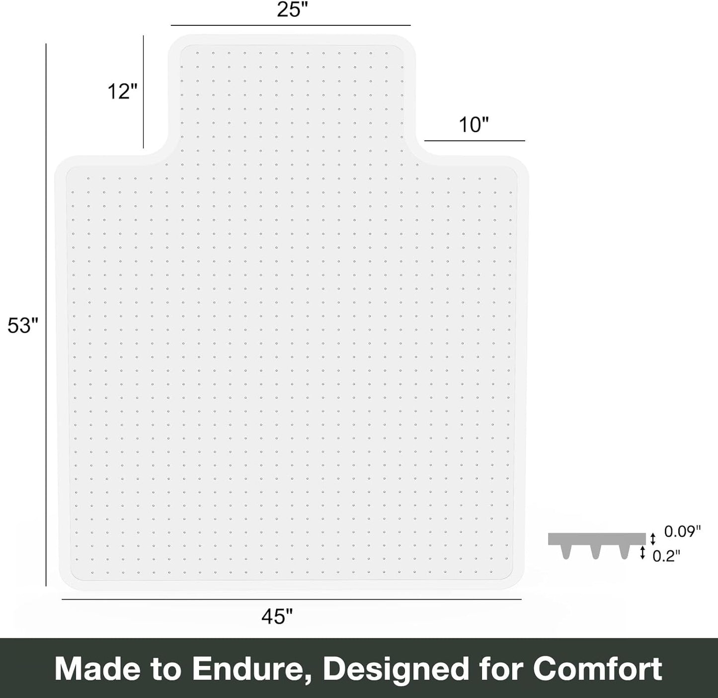 Chair Mat for Carpet, 45" x 53" Easy Glide Desk Chair Mat for Carpeted Floors, Beveled Edge Vinyl Mat with Grips, Heavy Duty Carpet Protector for Home Office, Clear(with Lip)