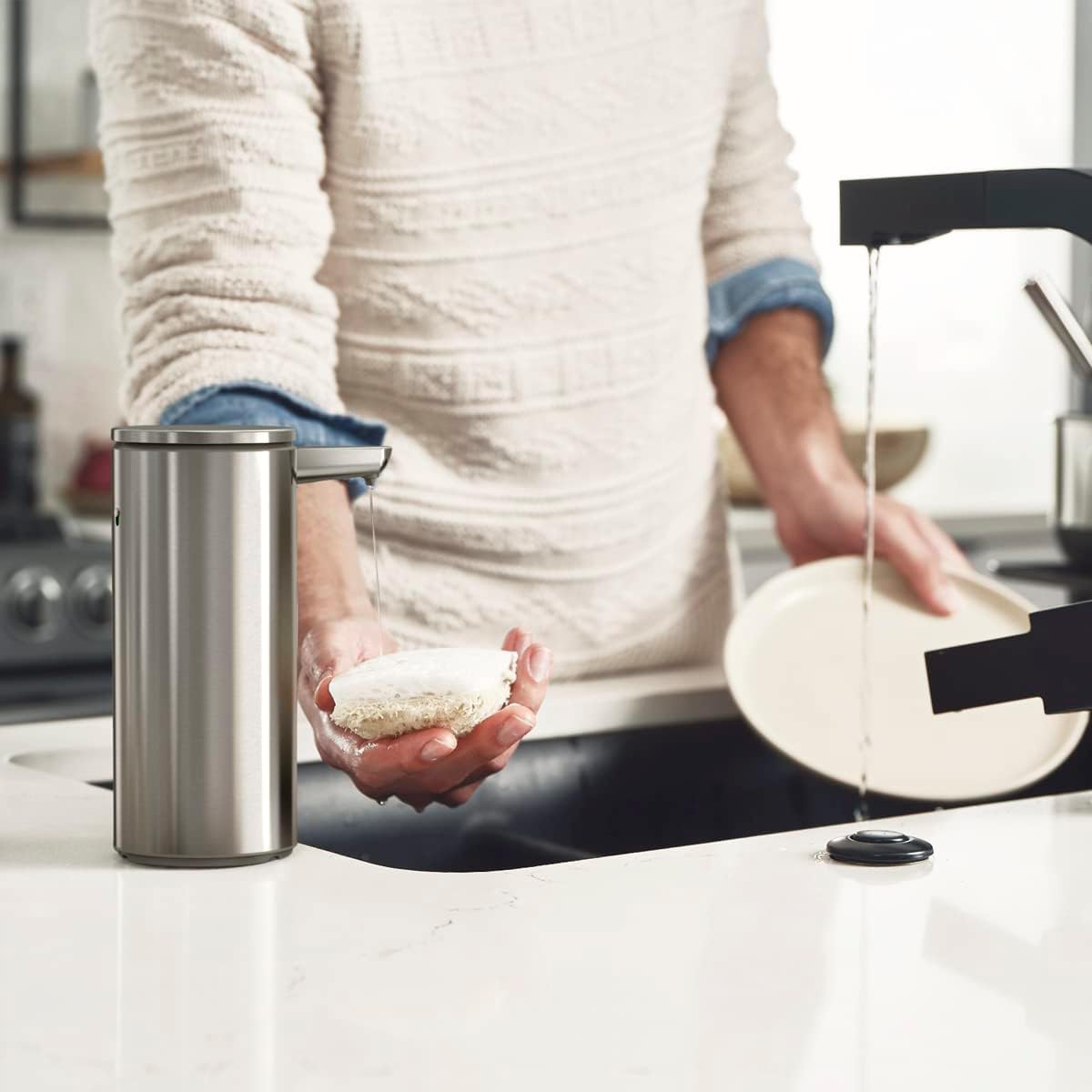 simplehuman 14 oz. Touch-Free Rechargeable Sensor Liquid Soap Pump Dispenser, Brushed Stainless Steel