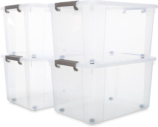 Citylife 69 QT Plastic Storage Bins with Latching Lids Stackable Storage Containers for Organizing Large Clear Storage Box for Garage, Closet, Kitchen, 4 Packs