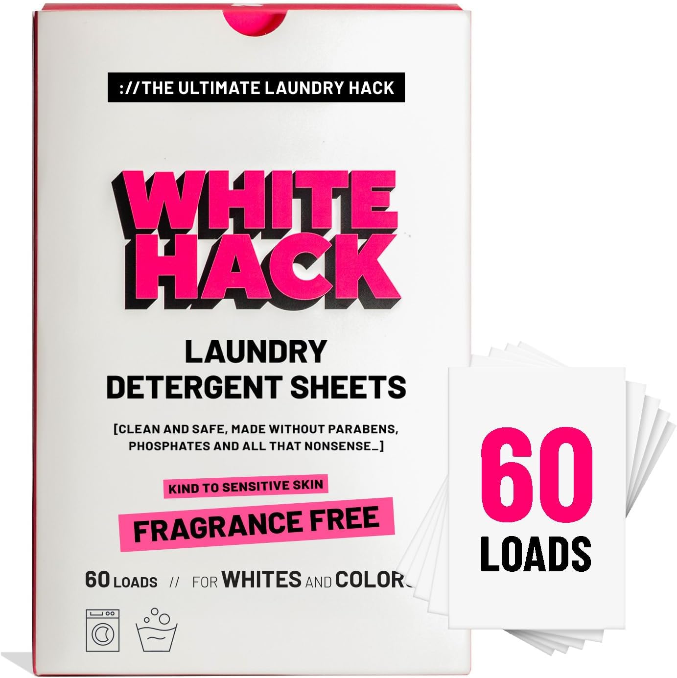Fragrance Free Laundry Detergent Sheets | Clothes Detergent Laundry Soap Sheets for Travel - Mess-Free, Ultra Concentrated, Recyclable Packaging, Stain Fighting | Unscented, 60 Count