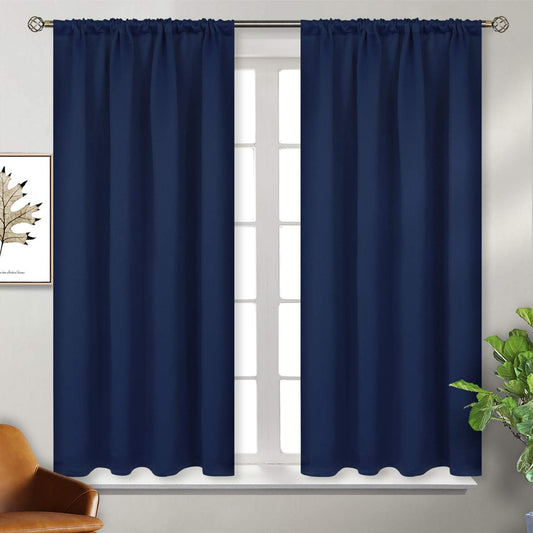 BGment Navy Blue Blackout Curtains 54 Inches Length for Bedroom - Thermal Insulated Room Darkening Curtain Drapes for Short Window Rod Pocket, 52 x 54 Inch, 2 Panels