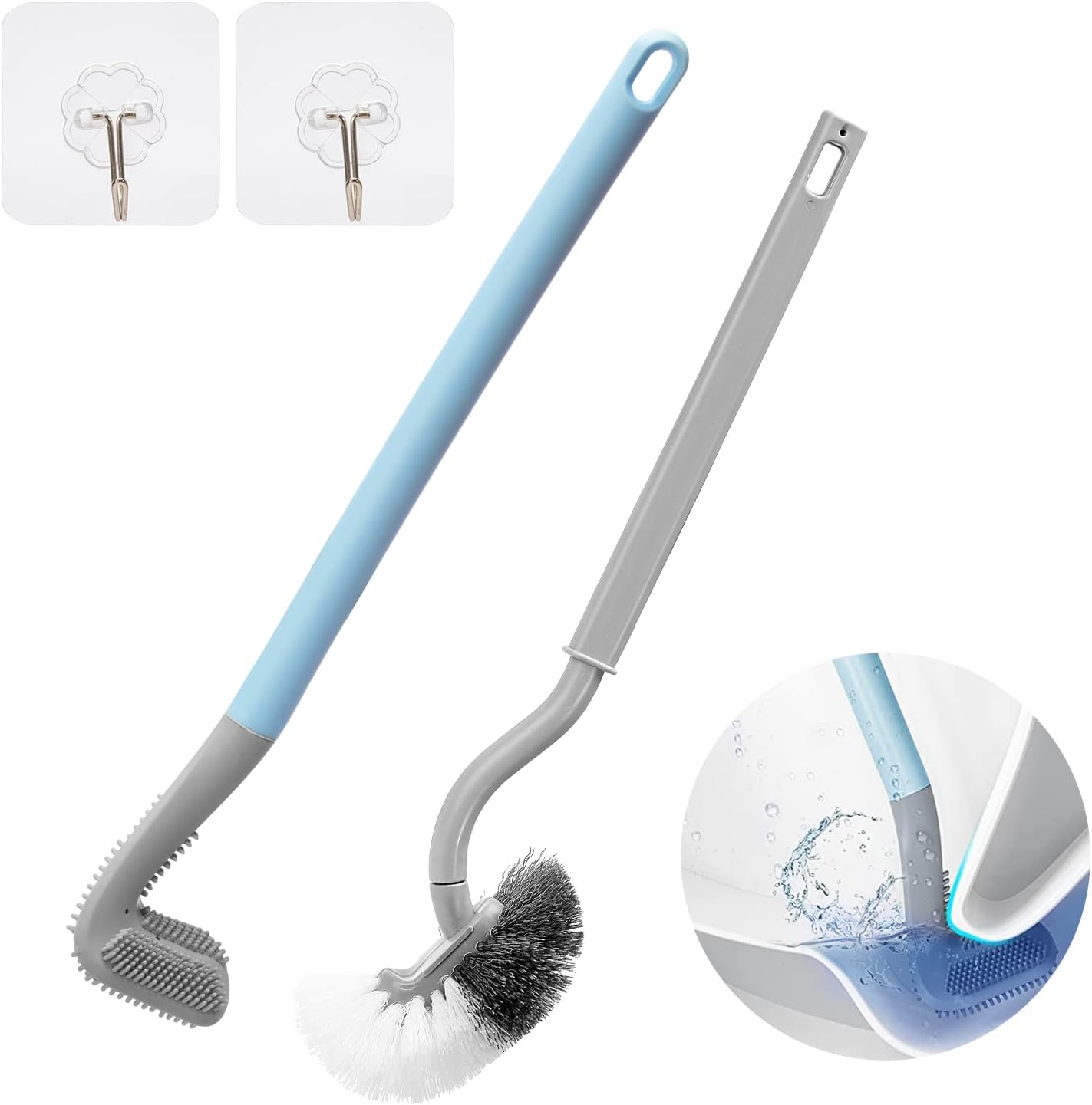 2Pcs Toilet Brush, Slim Compact Bathroom Toilet Scrubber No Dead Corners Silicone Toilet Brush, Curved Design Angled Toilet Cleaner Brush Scrubber for Deep Cleaning