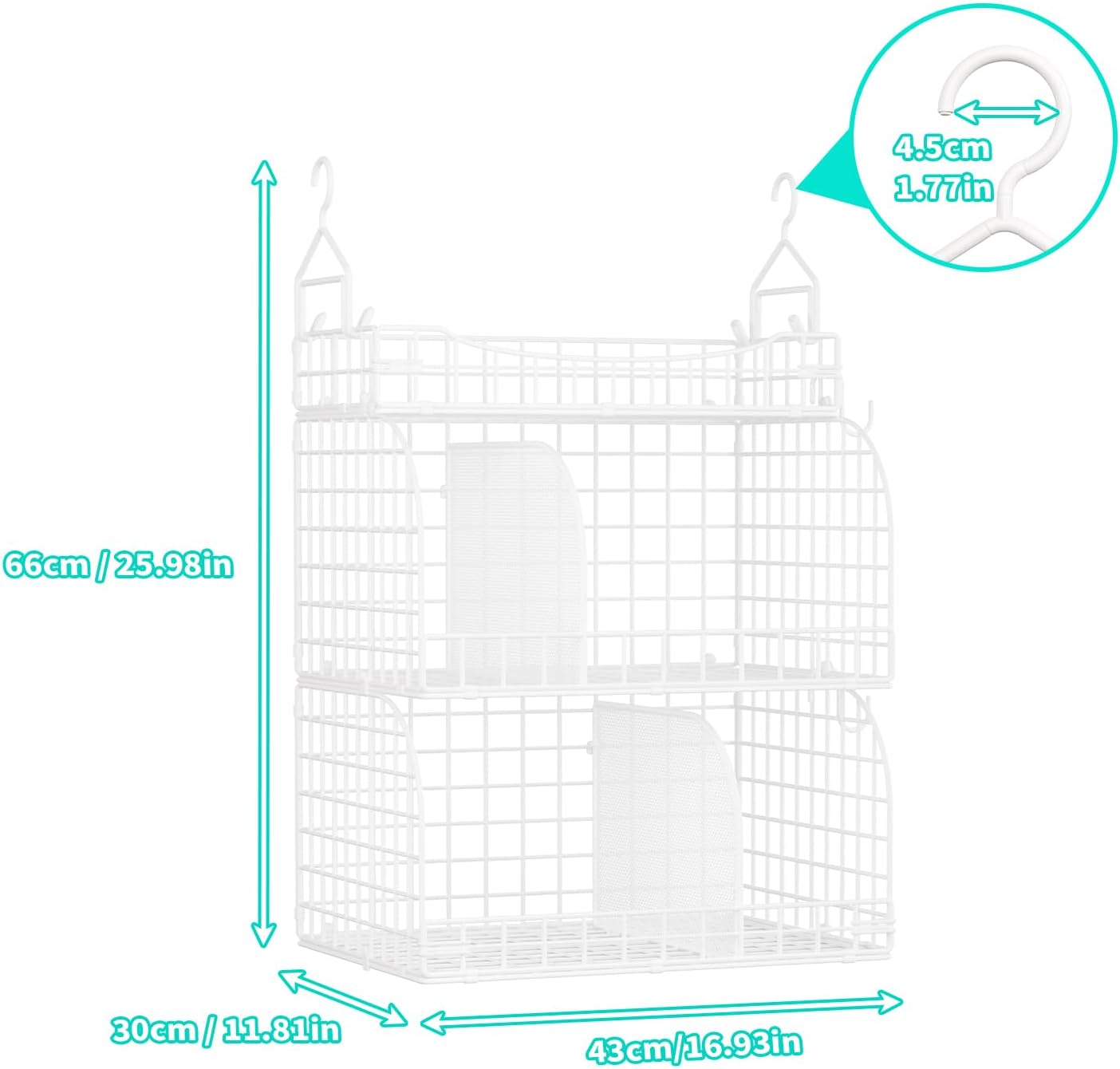 HapiRm Hanging Closet Organizer Storage - 3 Tier Metal Stackable Hanging Closet Shelves with Dividers and S Hooks, Foldable Clothes Shelves for Clothes, Pants, Shoes, Coat, Hats Clutches Accessories