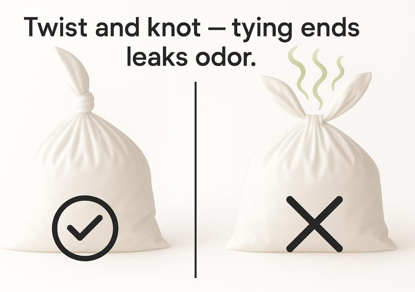 BOS Odor-Sealing Kitchen, Home & Food Small Trash Bags for Waste- Disposable Bags - Scent & Smell Free [Size S, Color White] (90 count, Pack of 2) (180 Bags)★Brand-new packaging!