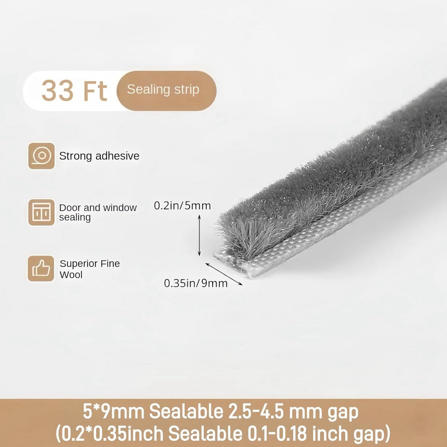 33 Ft Self-Adhesive Weather Stripping Door Seal Strip for Door Window, 0.35" Wide x 0.2" Thick, Gray