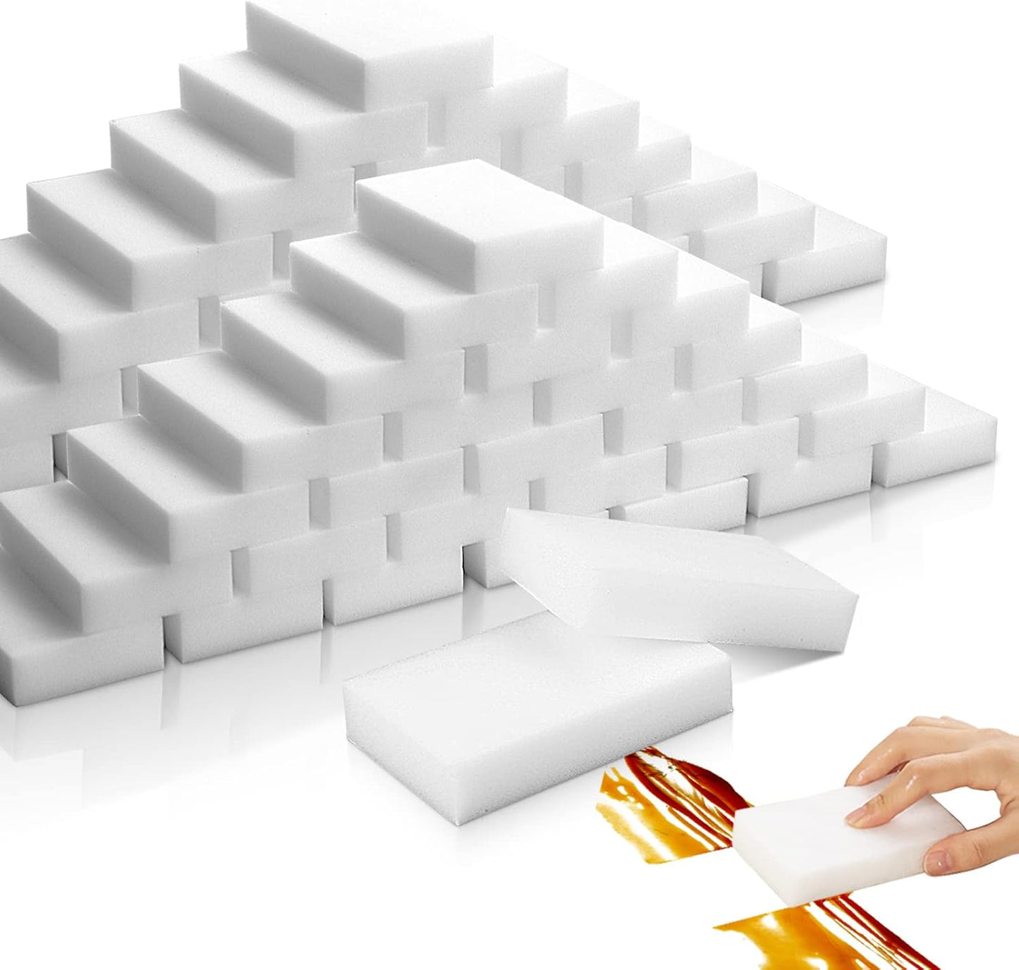 50 Pack Melamine Sponges, Magic Sponge Eraser, Durable Multi-Purpose Premium Melamine Foam Eraser for All Oil Stains, Coffee Cup Stains, Bathroom, Kitchen, Leather, Shoes, Walls, car interiors.