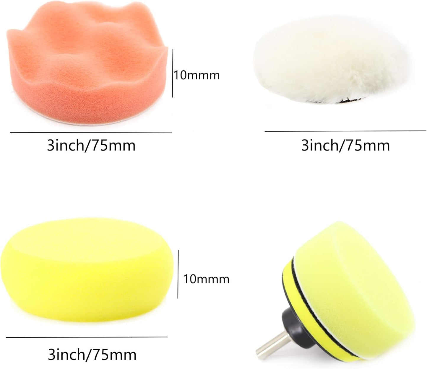 74PCS 3Inch Car Headlight Restoration and Polishing Kit, Sanding Discs with 1/4" and M10 Backing Pad,Scouring Pads, Interface Pad, Wool Polishing Buffing Pad Polishing Buffing Wheel