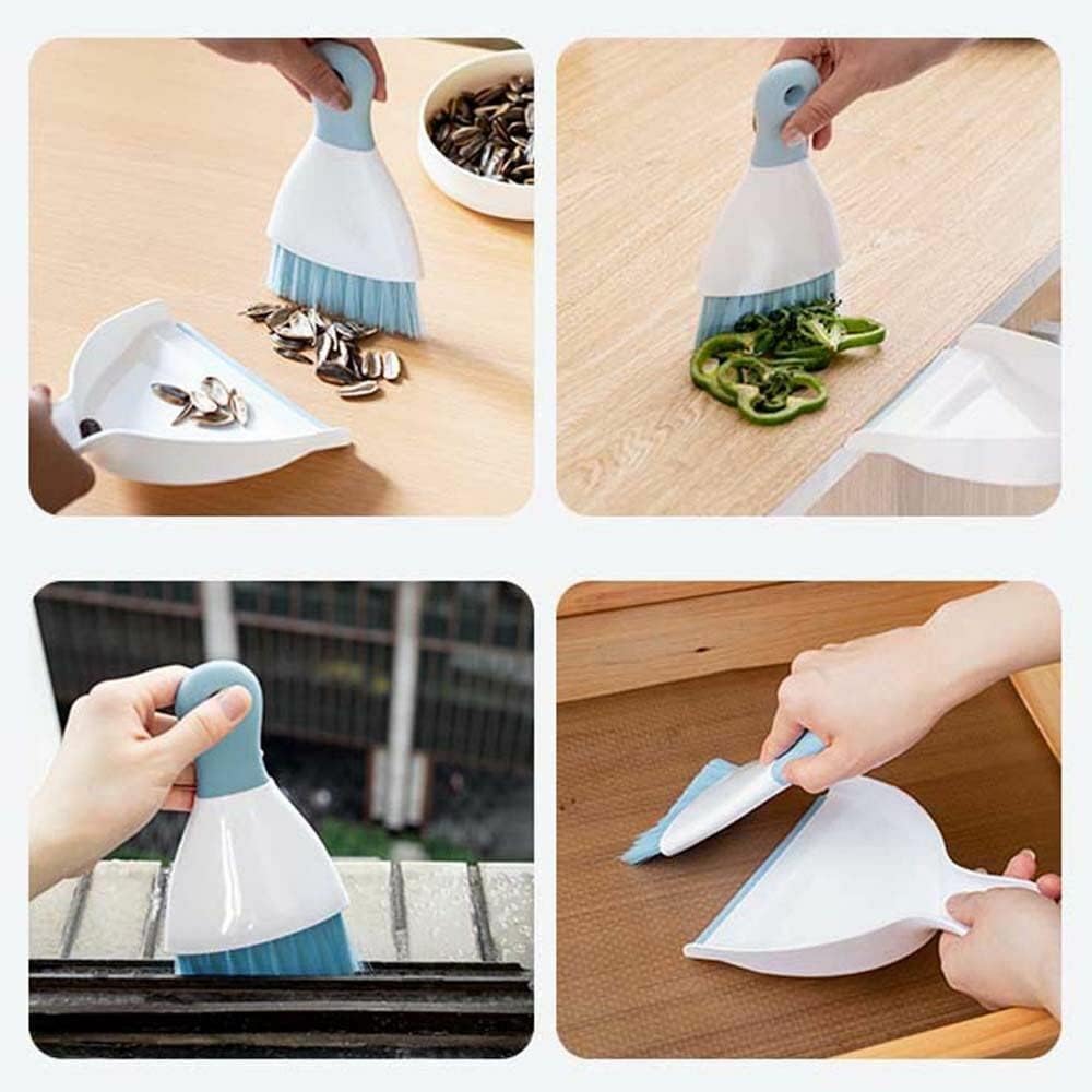 Dust pan Broom Brush Dustpan - Small Broom and Dustpan Set,Mini Broom and Dustpan,Small Dustpan and Brush Set for Home Cleaning, Sofa, Desk, Guinea Pig Cage, Cat Litter etc.（Light Blue）
