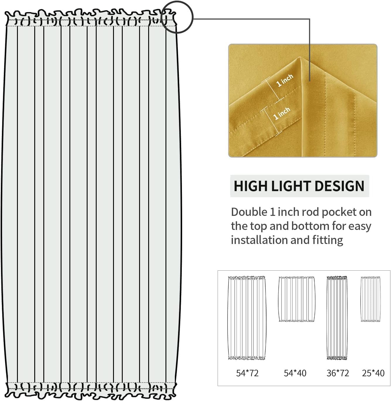 DWCN French Door Curtain - Rod Pocket Thermal Blackout Panel for Doors With Glass Window, Kitchen and Patio - Privacy, 36 X 72 Inches Long, 1 Panel With Tieback, Yellow