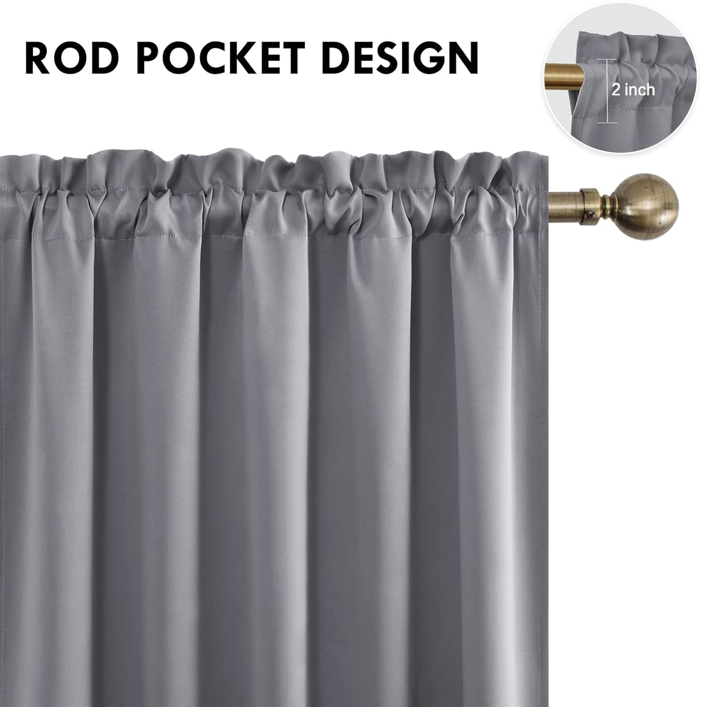 DWCN Grey Blackout Curtains for Bedroom, Thermal Insulated Energy Saving Room Darkening Curtains for Living Room (W60 x L84 inch, Set of 2 Panels, Top of Rod Pocket)