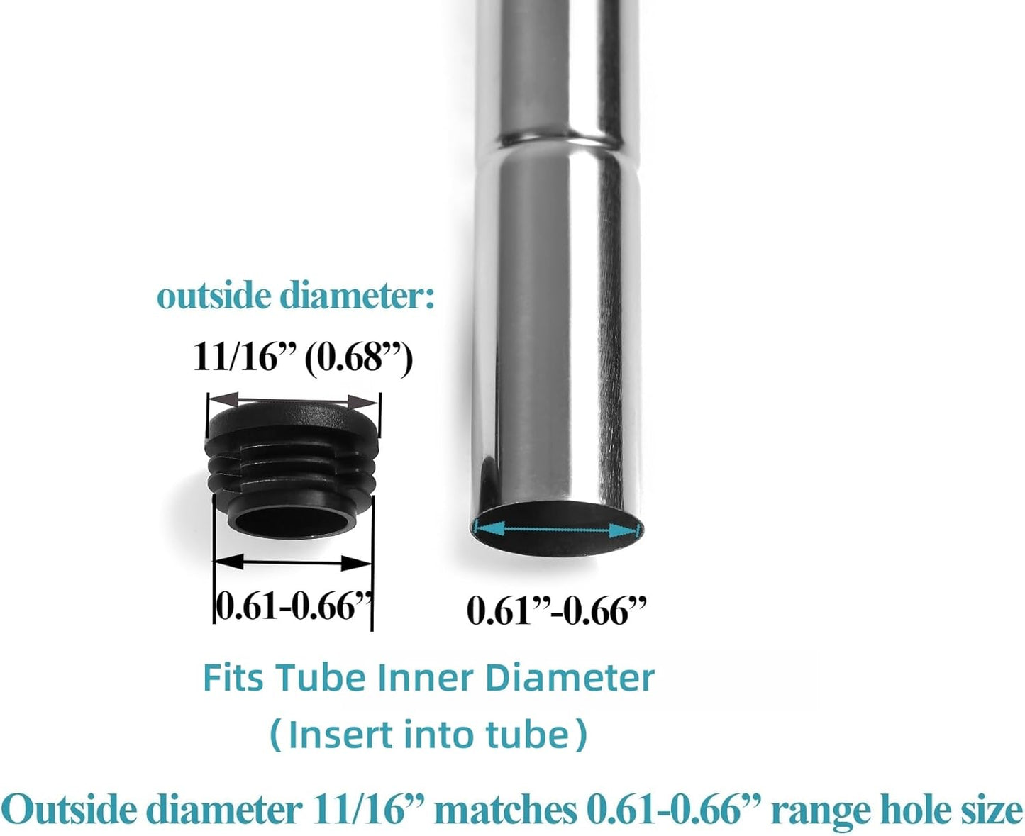 Furnigear Plastic Plugs Tubing End Caps Chair End Caps 11/16" Outside Bottom Round Tubing Caps Round Furniture Sliders Glides Black (Fit 0.61-0.66" Tube Inner Diameter, 40pack)