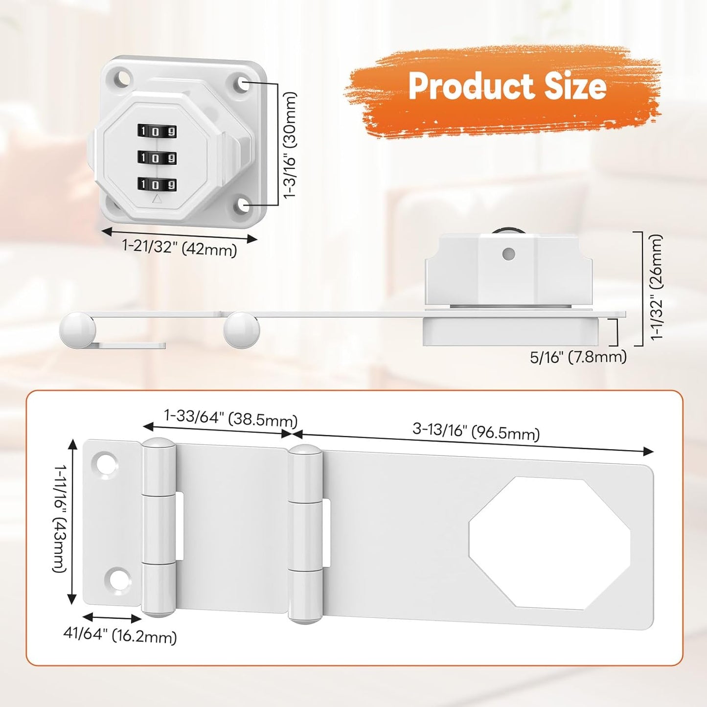 90 Degree 3-Digit Combination Cabinet Lock, Zinc Alloy Keyless Folding Hasp Lock Latch, Password Security Rotary Door Latch for Office File Cabinet, Drawer, Locker, Cupboard (1, White)