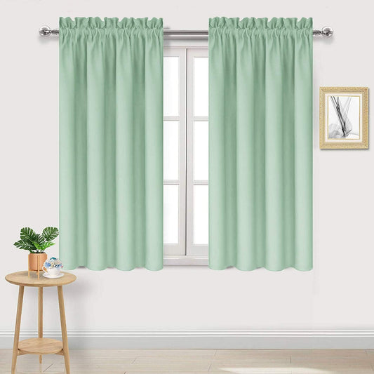 DWCN Blackout Curtains Room Darkening Thermal Insulated Bedroom Curtains Window Curtain Panels, 38 x 45 inches Long, Set of 2 Light Green Rod Pocket Drapes