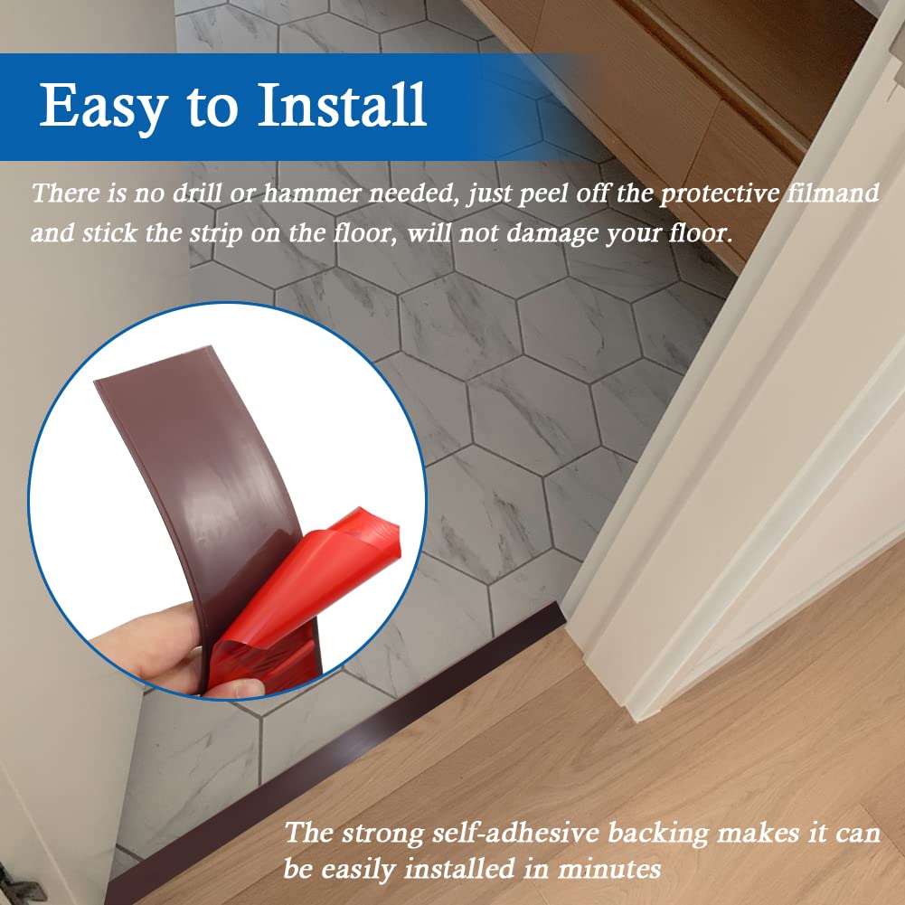 Floor Transition Strip Self Adhesive Floor Cover Strips Laminate 2" Wide Vinyl Flat Divider Transitions (5cm, 6.56Ft, Brown)