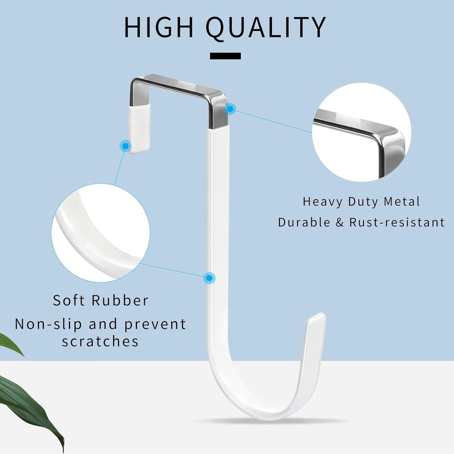 FYY Over The Door Hooks, 4 Pack Hangers Hooks with Rubber Prevent Scratches Heavy Duty Organizer for Living Room, Bathroom, Bedroom, Kitchen Hanging Clothes, Towels, Hats, Coats, Bags White