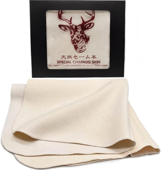 Eyeglass Cleaning Cloth Natural Chamois Leather Camera Lens Cleaning Cloths，Premium Cloth，Safe and Effective Cleans Lenses, Glasses, Screens, Cameras- Scratch-Free, Reusable & Soft (Large-12”x12”)
