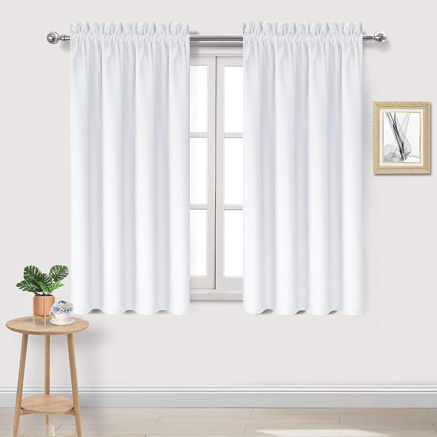DWCN White Curtains for Living Room Thermal Insulated, 50% Light Blocking Curtains for Bedroom, Dining Room Window, W 42x L 54 Inch, Set of 2 Rod Pocket Curtain Panels