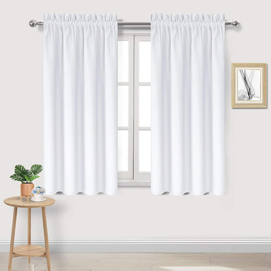 DWCN White Curtains for Living Room Thermal Insulated, 50% Light Blocking Curtains for Bedroom, Dining Room Window, W 42x L 54 Inch, Set of 2 Rod Pocket Curtain Panels