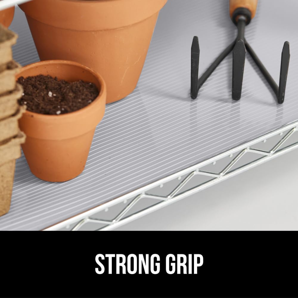 GORILLA GRIP DuraGuard Shelf Liner, Non-Adhesive Cabinet Liners for Kitchen Drawers, Shelves, Refrigerator, Pantry Storage, Bathroom Closet, Durable Waterproof BPA Free Ribbed Plastic, 12x10 Lt Gray