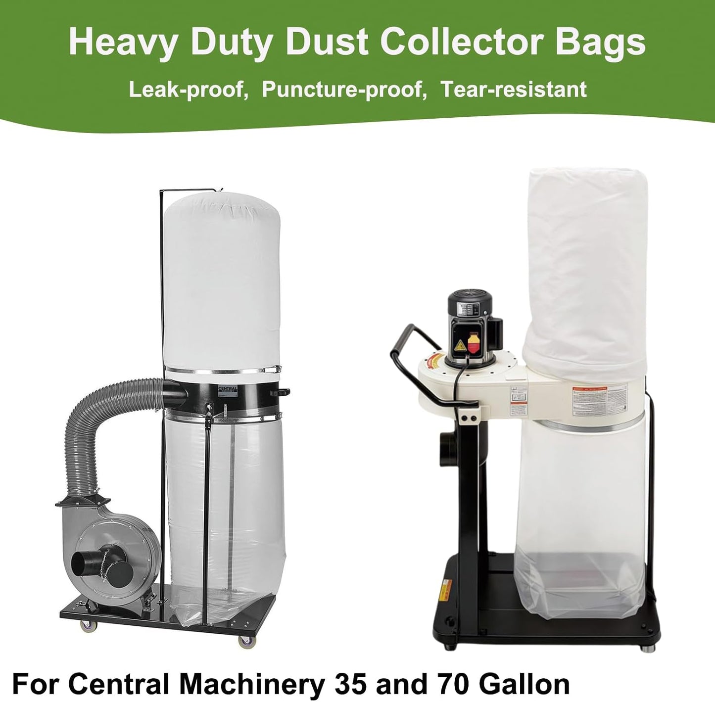 Dust Collector Bags 6pcs two-sided 7mil 19.5" diameter (31" width x 40" length) for Harbor Freight Central Machinery 70 Gallon Dust Collector (6)