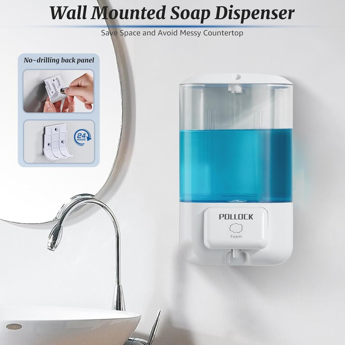 Foaming Hand Soap Dispenser Wall Mounted,Hand Sanitizer Dispenser,Lotion Detergent Dispenser,Dish Soap Dispenser for Kitchen,Commercial Foam Soap Dispense for Bathroom,33.8OZ/1000ML