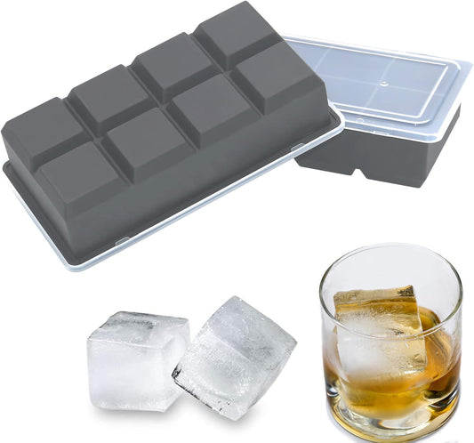 Bangp Large Ice Cube Trays 2 Pack,Big Ice Cube Molds with Removable Lids,Easy Release and Stackable Silicone Ice Cube Tray,Make 16 Big Square Ice Cubes for Whiskey,Cocktails
