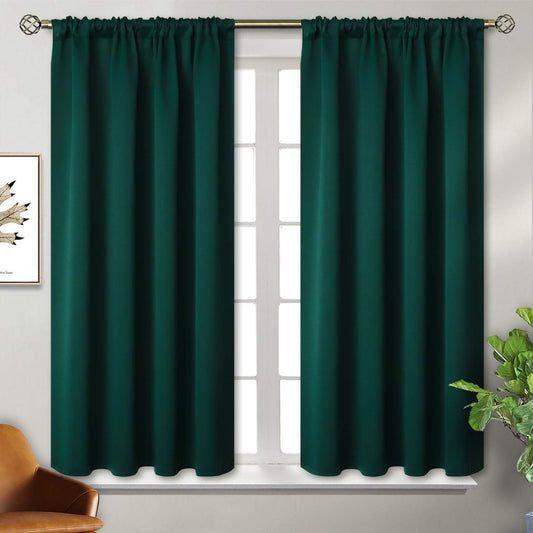 BGment Emerald Green Blackout Curtains 54 Inches Length - Thermal Insulated Rod Pocket Short Room Darkening Drapes for Bedroom Kitchen Bathroom, 42 x 54 Inch, 2 Panels