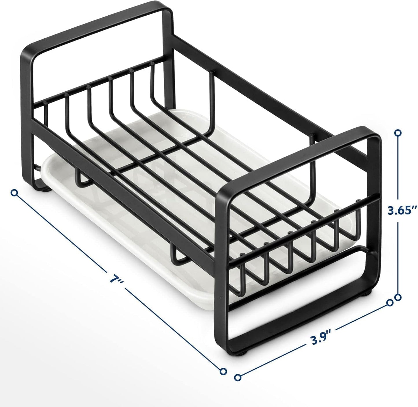 HULISEN Kitchen Sink Sponge Holder, 304 Stainless Steel Kitchen Soap Dispenser Caddy Organizer, Countertop Soap Dish Rack Drainer with Removable Drain Tray, not Including Dispenser and Brush, Black