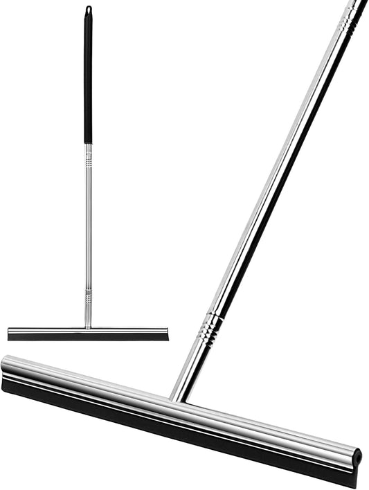 Floor Squeegee Scrubber 59inch Long Stainless Steel Handle with 15inch Wide Silicon Rubber Blade Squeegee Broom for Floor Washing and Drying Shower Glass, Garage, Window, Marble, Wood Surfaces