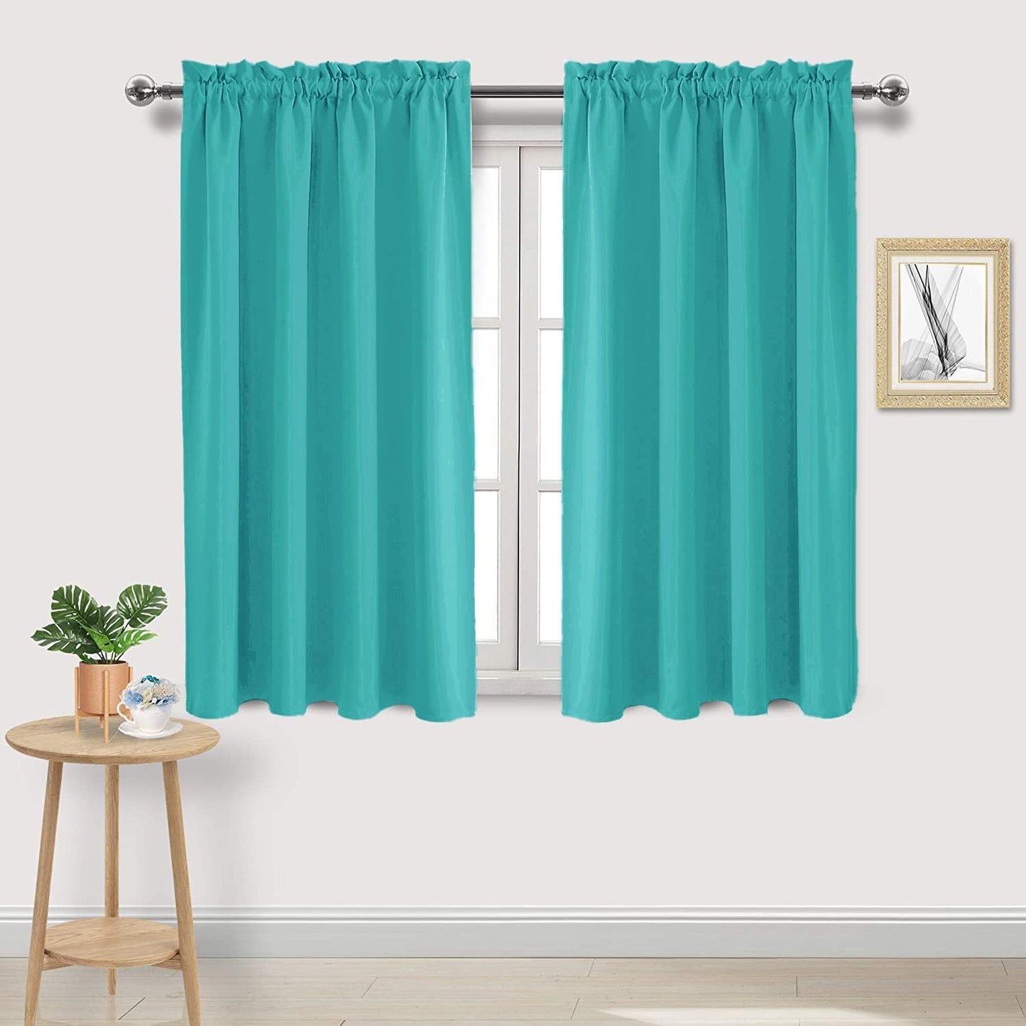 DWCN Blackout Curtains for Living Room Thermal Insulated, Energy Saving & Noise Reducing Bedroom Curtains, Peacock Blue, W 52x L 45 Inch, Set of 2 Rod Pocket Curtain Panels
