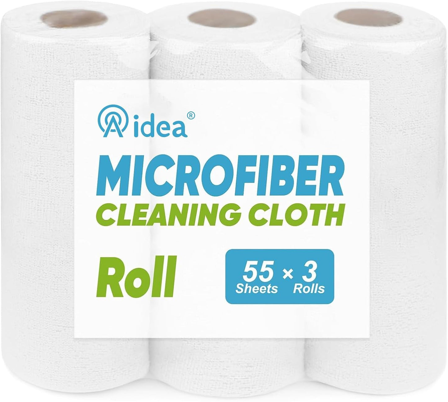 AIDEA Microfiber Cleaning Cloth Roll, Shop Towels 165 Sheets(3 Roll), Tear Away Reusable Paper Towels, White Rags for Bars, Cleaning Rags for Automotive, Mechanic, Workshops, House, 11×9"