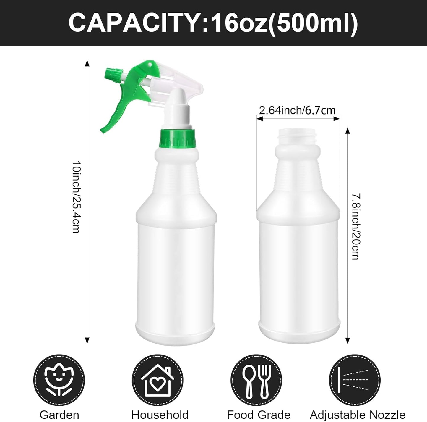 Eccliy 12 Pcs 16 Oz Plastic Spray Bottle, Adjustable Empty Reusable Sprayer for Cleaning, Planting, Water, Bathroom and Kitchen, BBQ, Commercial and Residential(Green, Yellow,Original)