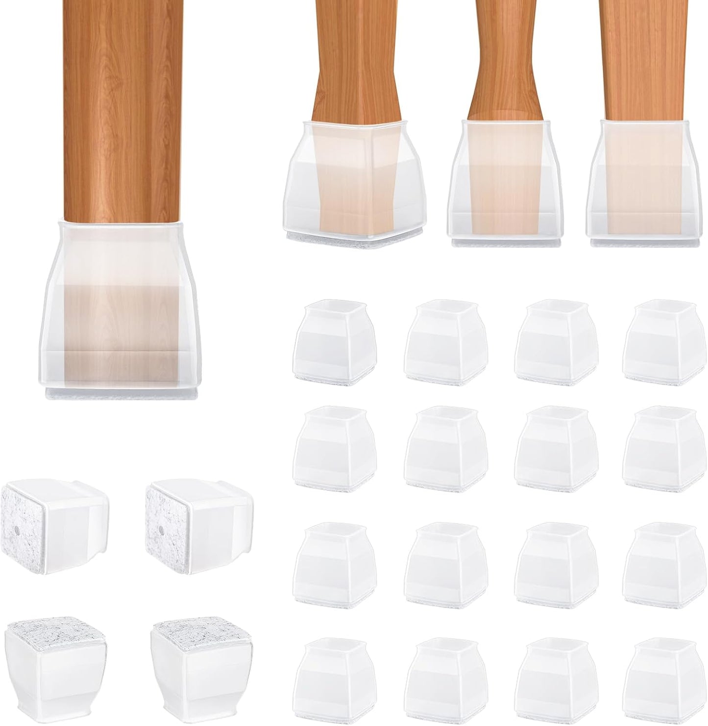 BALEINE 16 Pack Silicone Chair Leg Floor Protectors, Stool Leg Protectors Cap, Non-Slip Chair Leg Caps for Hardwood Floors (Clear & Small (Square), 16 Pack)