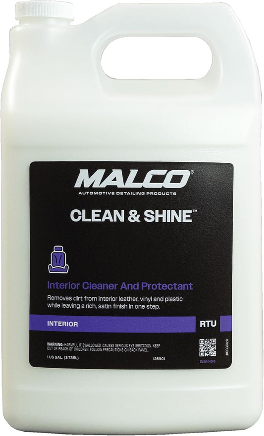 Malco Clean & Shine Interior Car Cleaner and Dressing – Restore Leather, Plastic and Vinyl Surfaces in Your Vehicle/Clean, Condition and Protect in 1 Simple Step / 1 Gallon (125901)