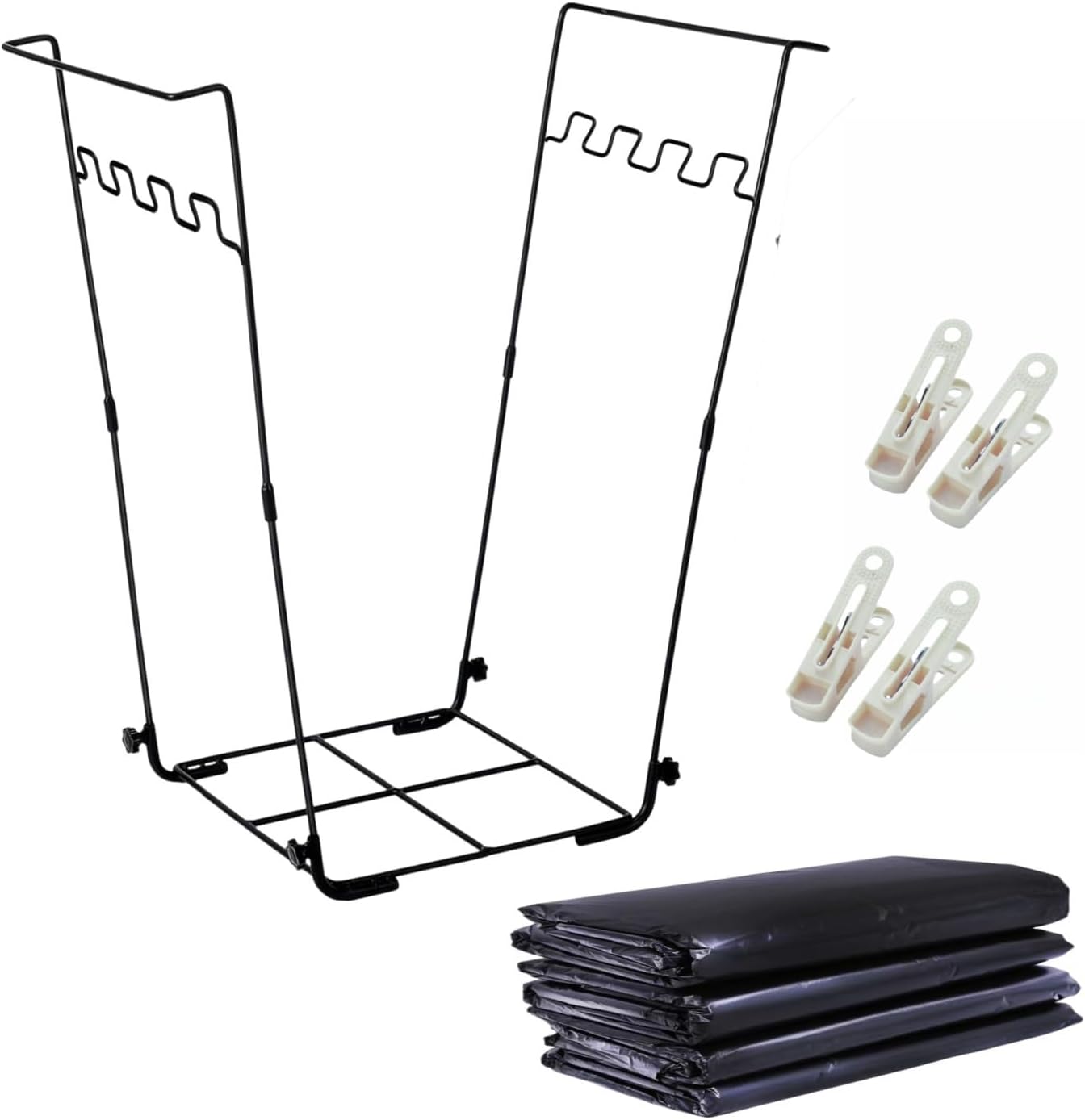 Trash Bag Holder Stand 45 Gallon Outdoor Leaf Bag Stand with 25 Pcs 40 Gallon Trash Bags Metal Garbage Bag Frame Holder for Leaves Camping Yard Garden Weeding Lawn Party