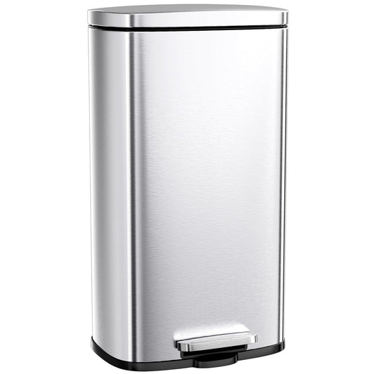 Arlopu 8 Gallon Step Trash Can, Stainless Steel Garbage Bin, Soft-Close Rubbish Bin with Removable Plastic Inner Bucket, Fingerprint-Proof, Lid Dustbin, Suit for Kitchen Home (Silver, 30L)