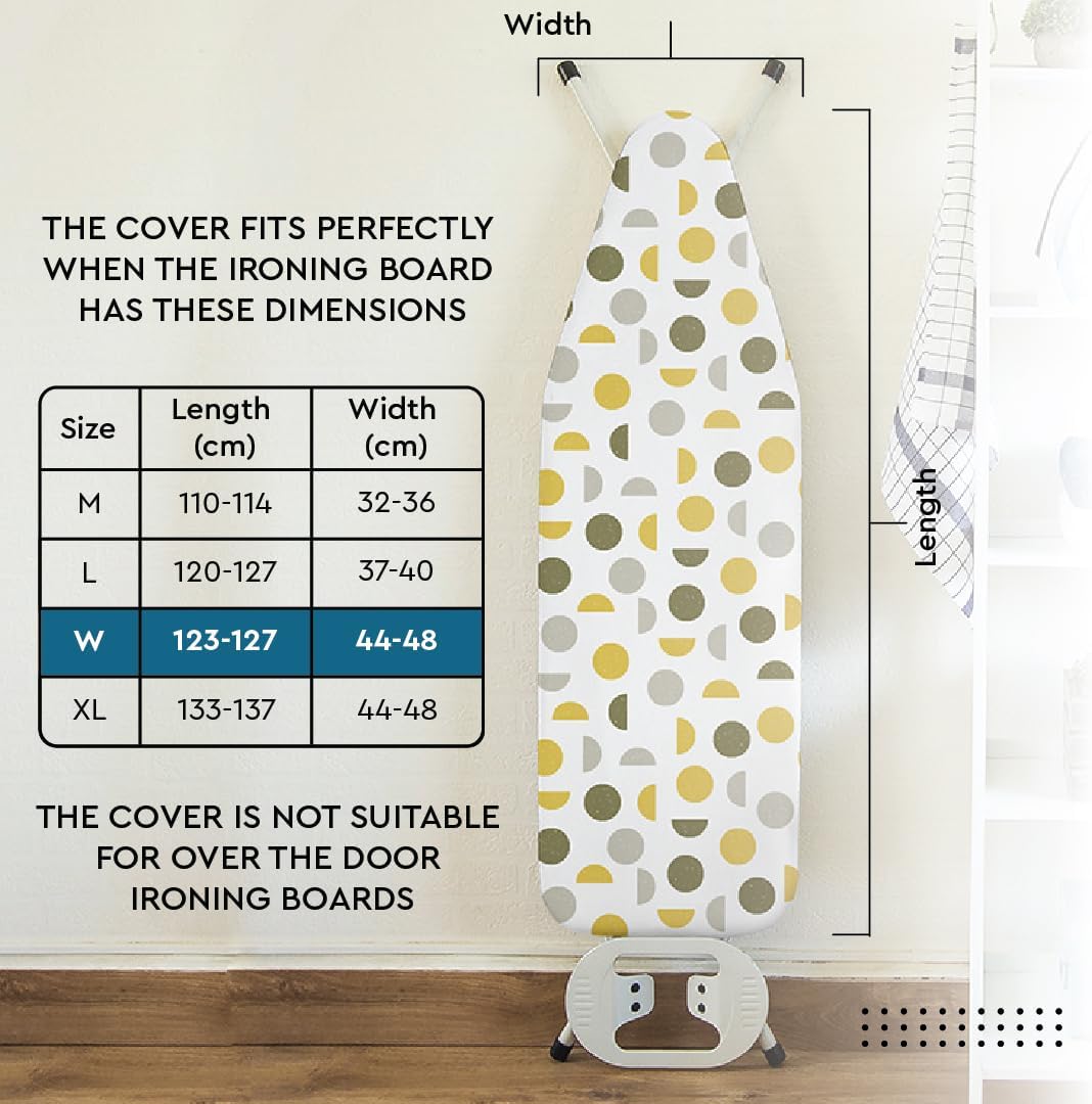 Encasa XO Ironing Board Cover and Pad 49"x18" - Thick 3mm Felt Padding, Drawstring Tightening & Lock, Easy Fit, Scorch & Stain Resistant, Fits Wide Ironing Board - Peach Tiles