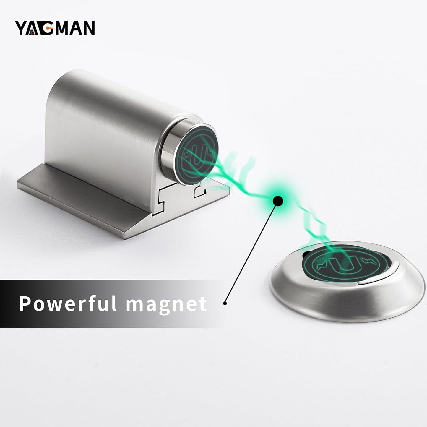 2 Pack Magnetic Door Stoppers Retractable Bottom of Door Holder No Drilling Mount Floor Door Stop with Screws and Adhesive Catch Door Keep Door Open Brushed Nickel BN-2