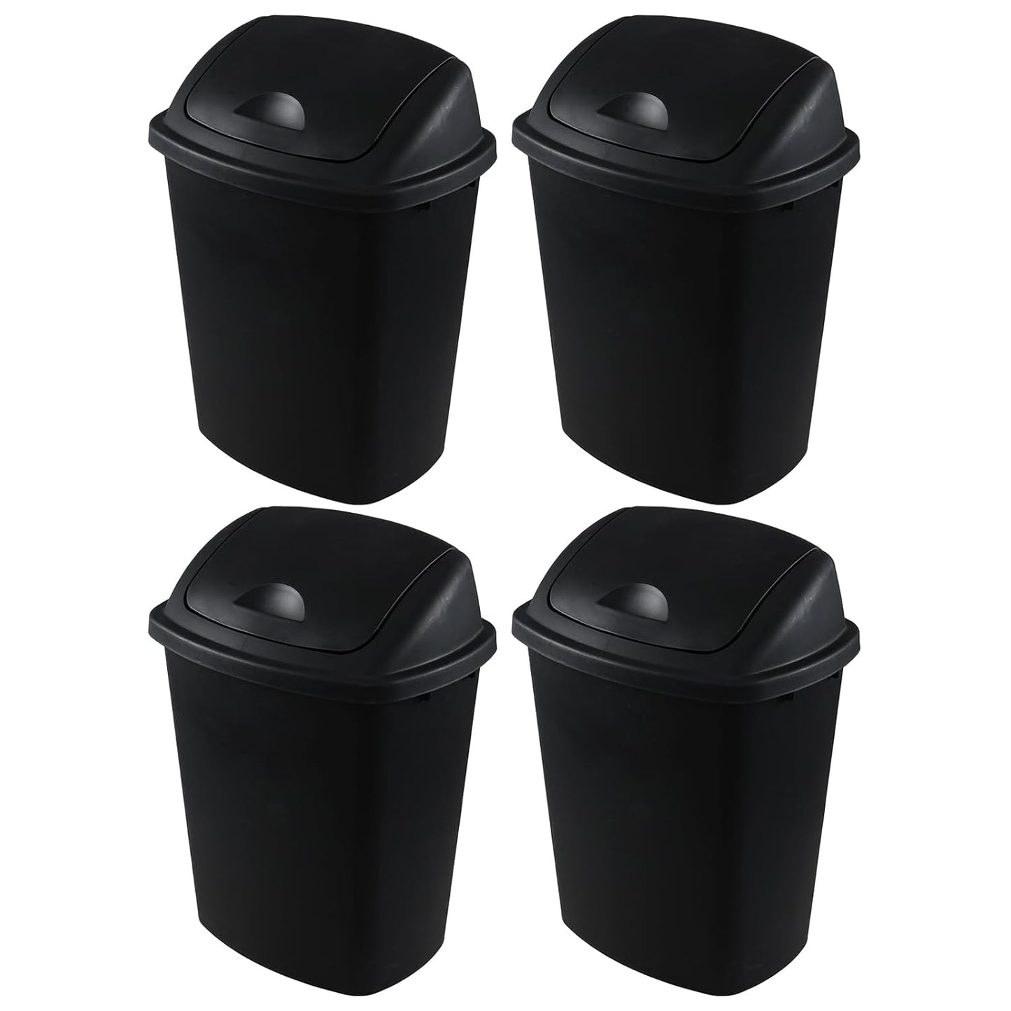 4 Pack Plastic Swing-Top Trash Can, 10 Gallon Plastic Kitchen Trash Can with Swing Lid, Black