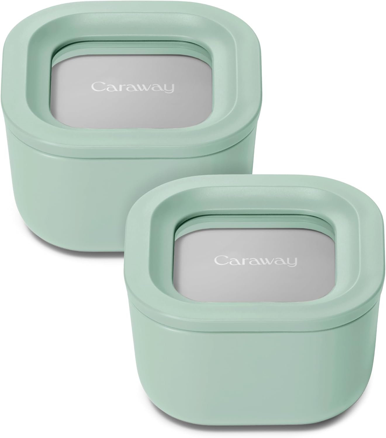 Caraway 2pc Glass Food Storage Set - 1.75 Cup Food Containers (2) - Non-Toxic Ceramic-Coated Glass - Air Release Technology - Compact & Stackable Design - Mist