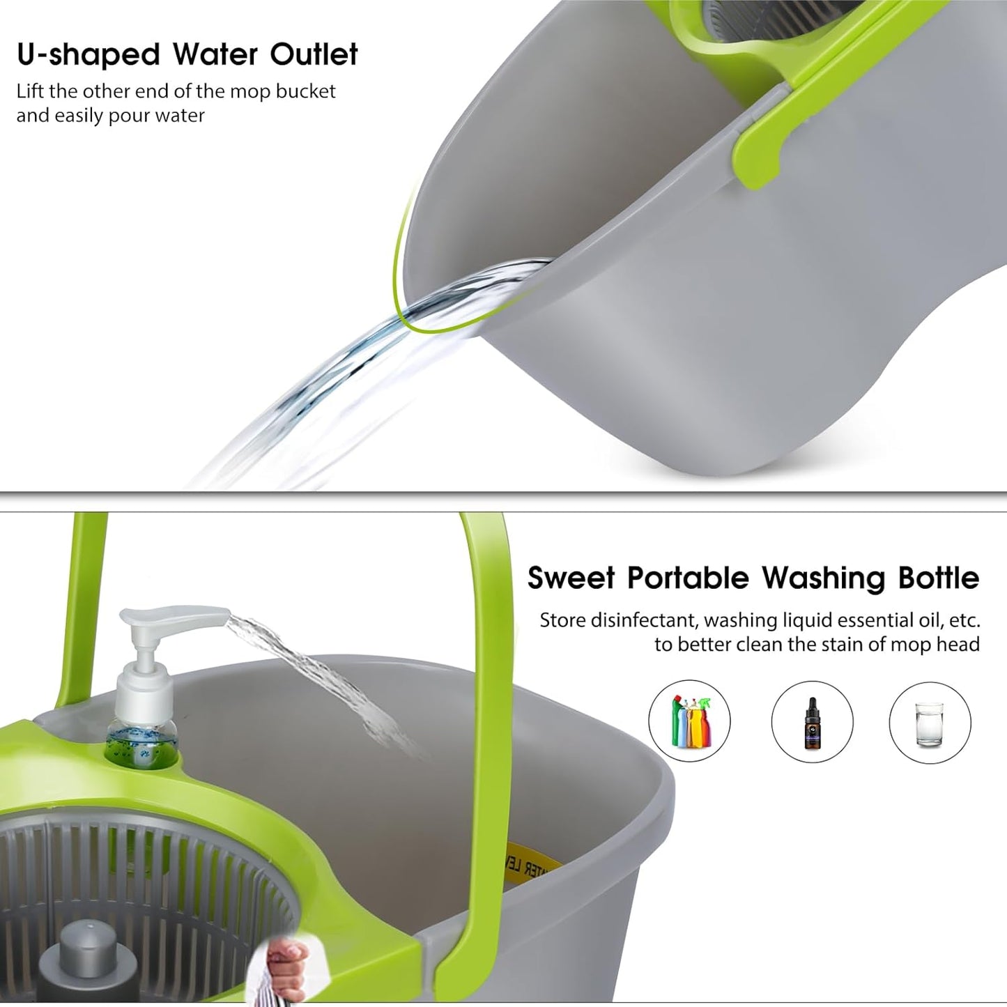 MASTERTOP Mop and Bucket with Wringer Set, Small Spin Mop Cleaning System with 3 Mop Pads,Spinning Mop Bucket for Floor Cleaning, 50.4" Extended Handle