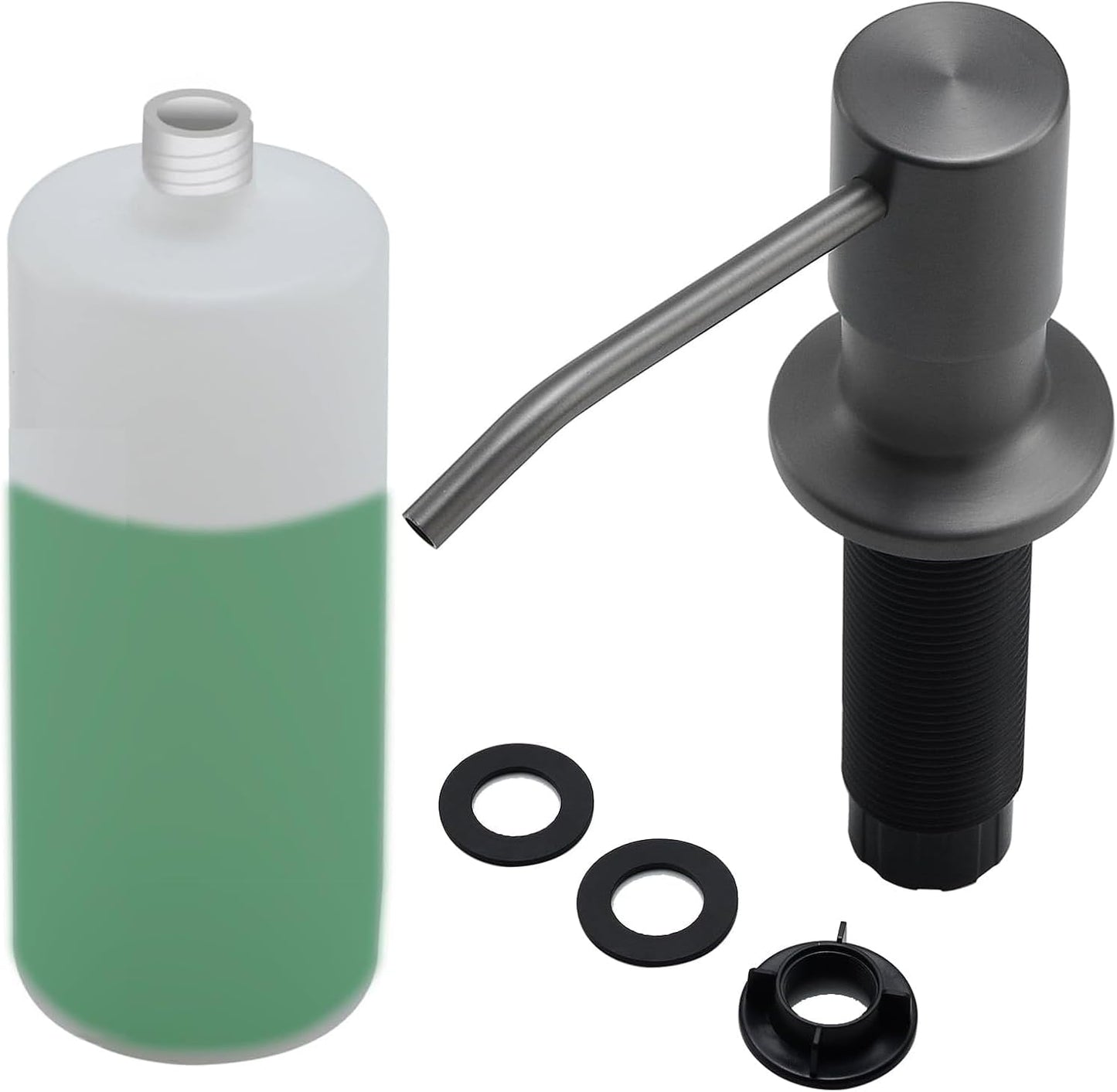 Built in Soap Dispenser for Kitchen Sink, Stainless Steel Gun Gery Countertop Pump Head, Dish Soap Hand Lotion Dispenser with Refillable 17oz Bottle