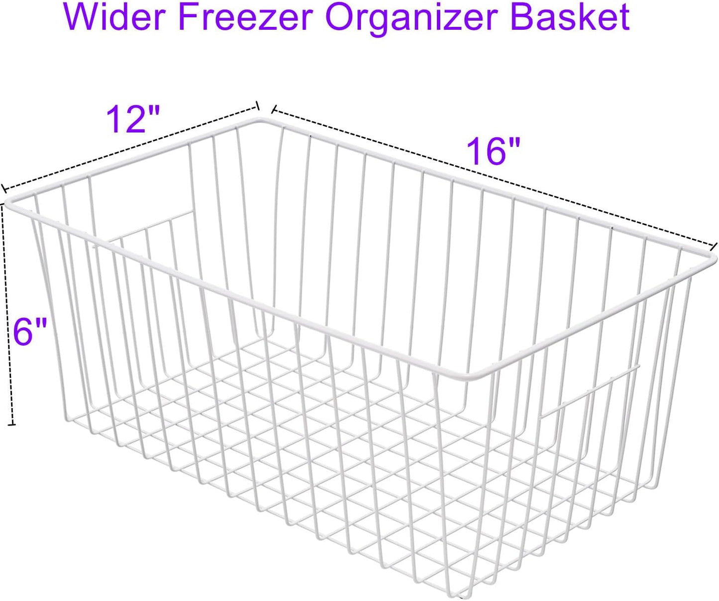 16inch Upright Freezer Organizer Baskets for 13-14,16-21 cu.ft Standup Freezer, Settle freezer chaos and reduce food waste effectively, Durable, Fully Use Space, Improve Air Circulate,Pack 4